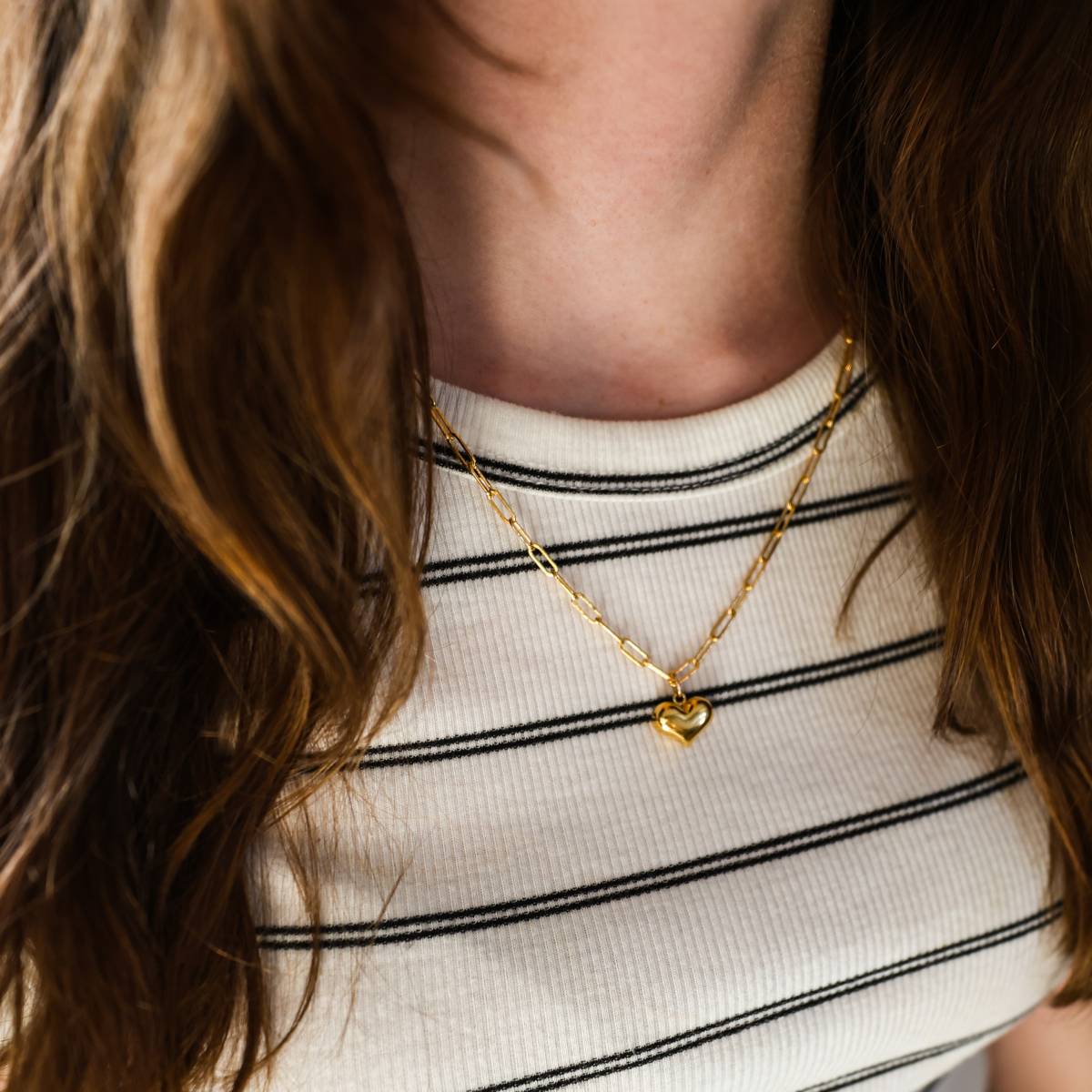 Heart Charm Necklace on Paper Clip Chain - Image 5