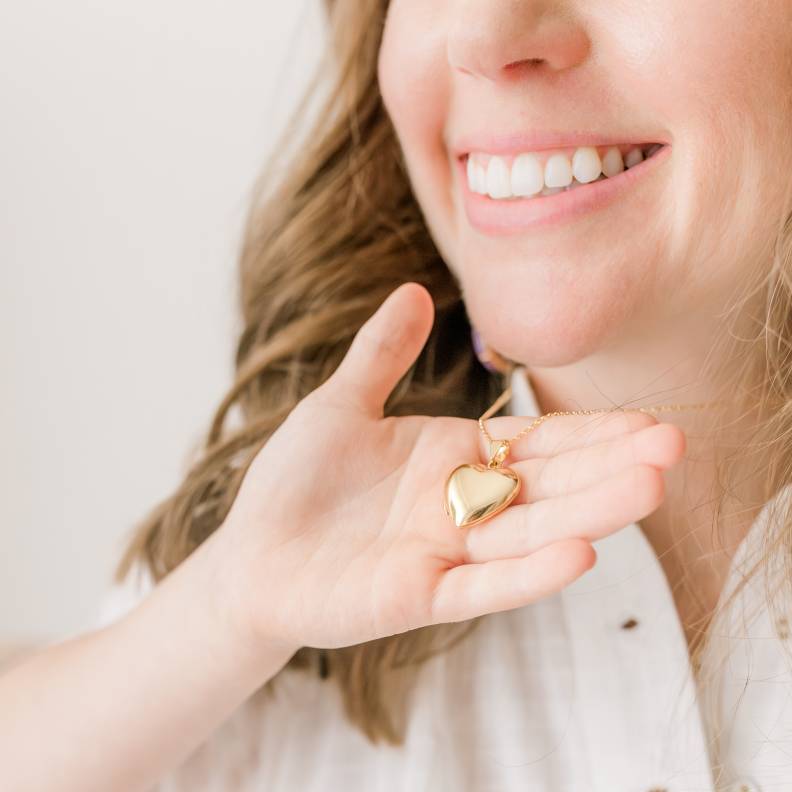 Medium Simple Heart Locket Necklace on Satellite Chain - Image 3