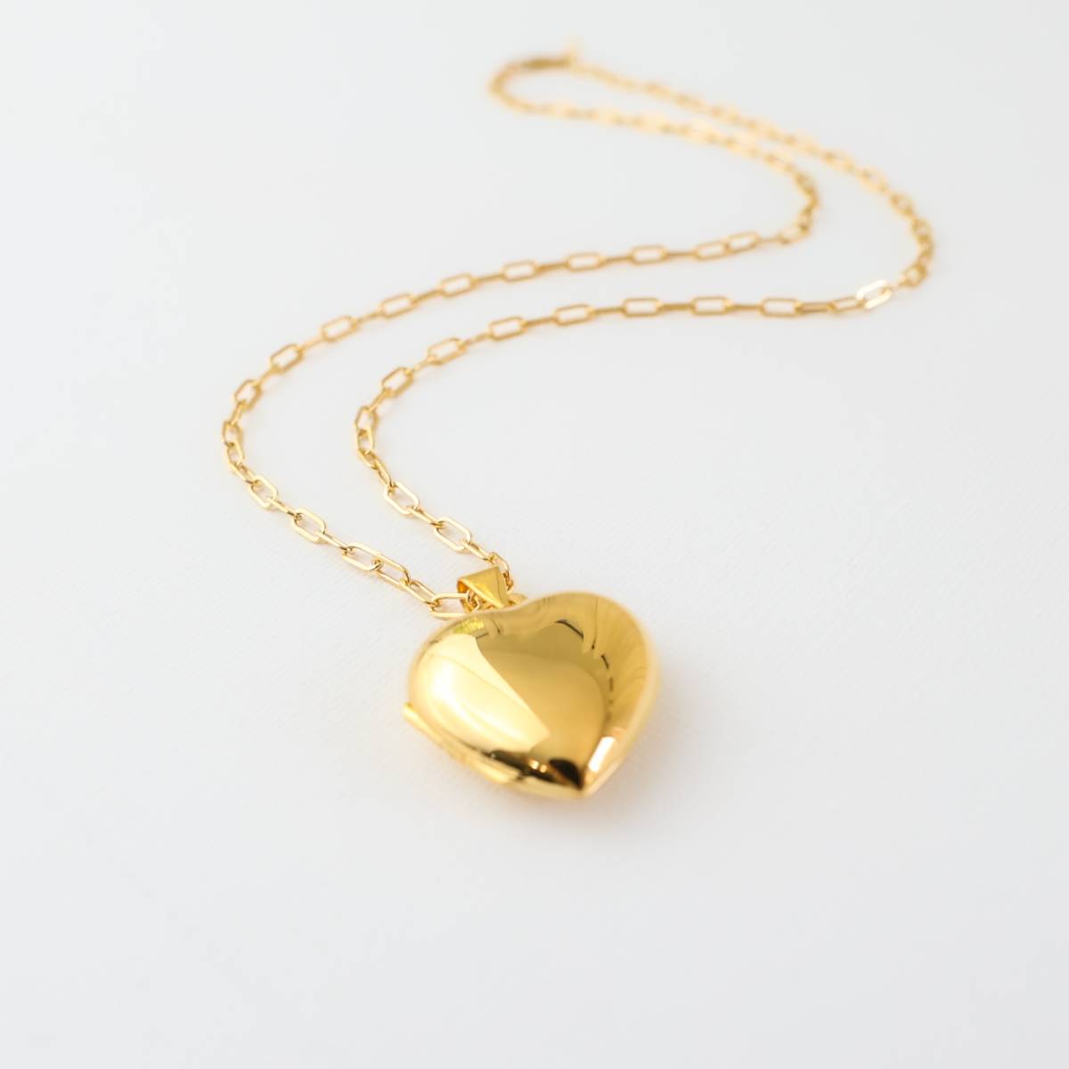 Big Simple Heart Locket Necklace on Paperclip Chain - Image 6