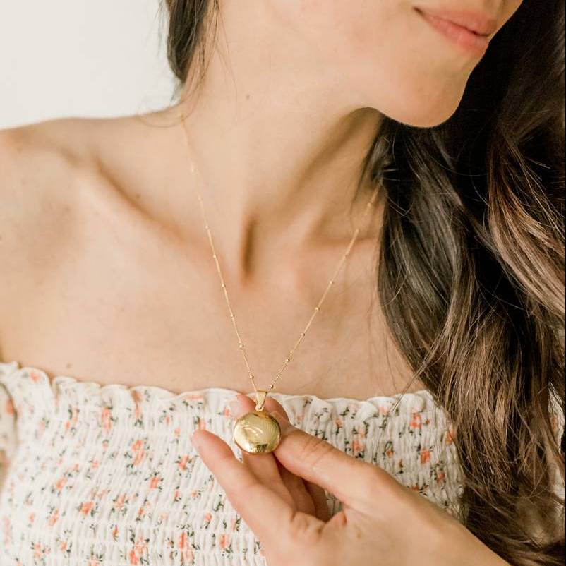 Dainty Etched Gold Filled or Sterling Silver Photo Heirloom Locket on Satellite Chain - Image 6