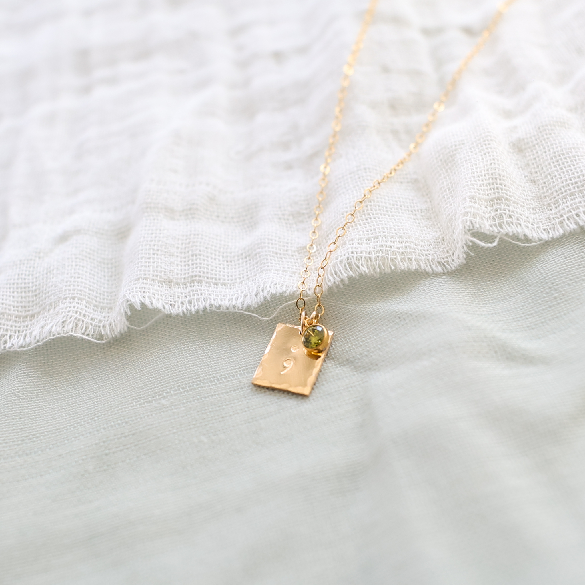 Semicolon 1/3" Rectangle Birthstone Hammered Necklace - Image 2