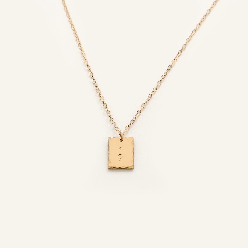 Semicolon 1/3" Hammered Rectangle Necklace