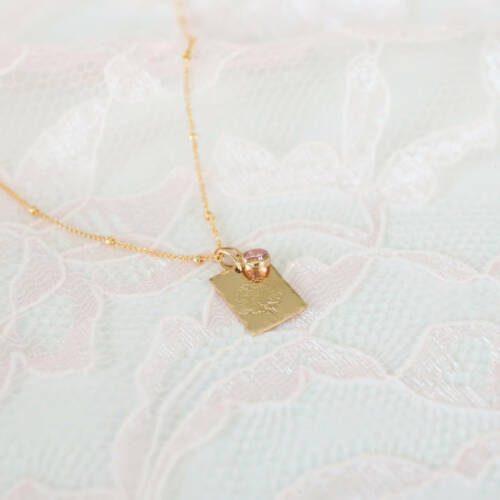 Dainty Rectangle Birth Month Flower Necklace with Birthstone on Satellite Chain