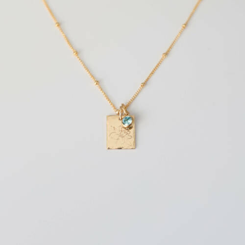 Dainty Rectangle Birth Month Flower Necklace with Birthstone on Satellite Chain